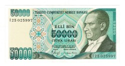 7.Emisyon 1.Tertip 50000 Türk Lirası Seri I25 - ÇİL TCK10147 - Gökçekoleksiyon