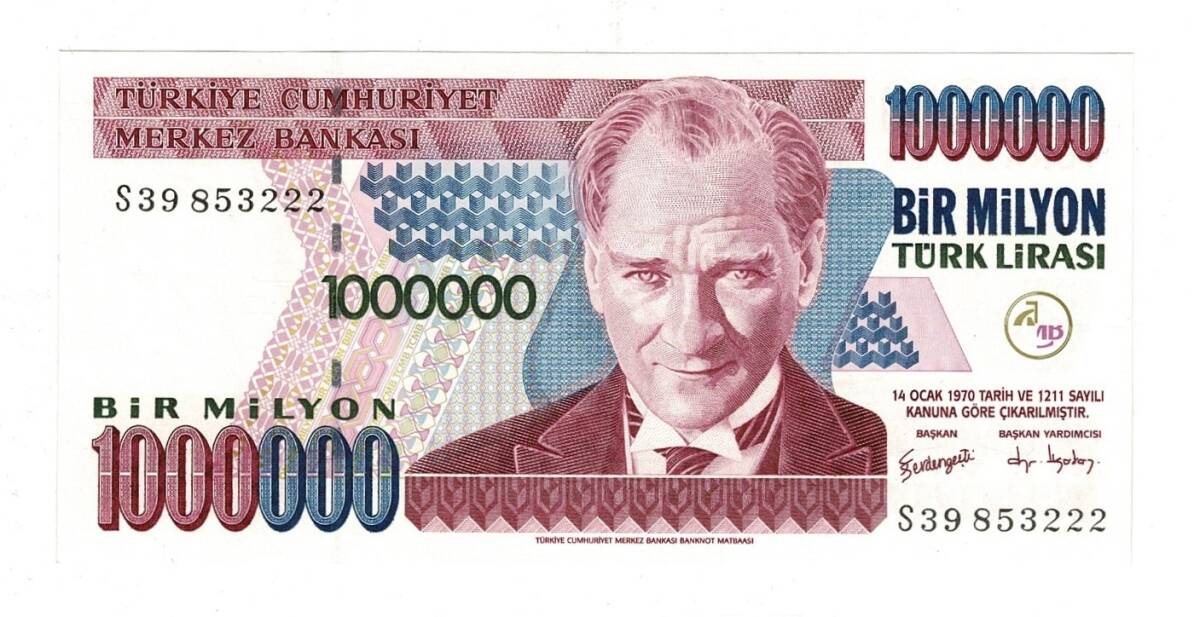 7.Emisyon 3.Tertip 1000000 Türk Lirası Seri S39 853-222 - ÇİL TCK10167 - 1