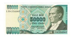 7.Emisyon 2.Tertip 50.000 Türk Lirası Seri L79 - ÇİL TCK10586 - Gökçekoleksiyon