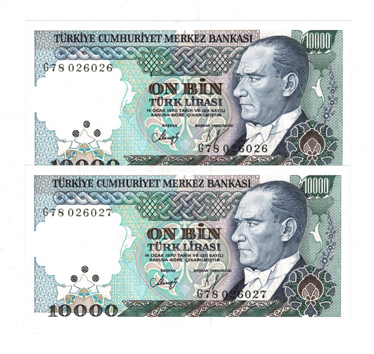 7.Emisyon 3.Tertip 10000 Türk Lirası *Seri Takipli G78* - ÇİL TCK10139 - 1
