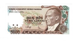 7.Emisyon 4.Tertip 5000 Türk Lirası Seri H90 ÇİL - TCK9885 - 1