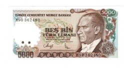 7.Emisyon 4.Tertip 5000 Türk Lirası Seri H90 ÇİL - TCK9886 - 1