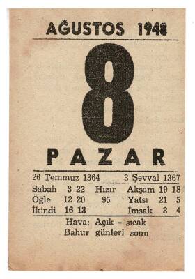 8 Ağustos 1948 Takvim Yaprağı EFM860 - 3