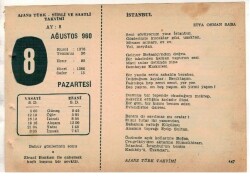 8 Ağustos 1960 Ajans Türk Takvim Yaprağı (Şiirli Saatli) EFM(N) 1686 - 4