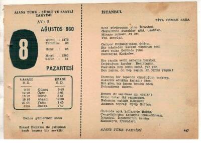 8 Ağustos 1960 Ajans Türk Takvim Yaprağı (Şiirli Saatli) EFM(N) 1686 - 2