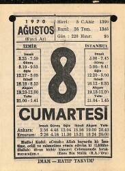 8 Ağustos 1970 Takvim Yaprağı - Doğum Günü Hediyesi EFM(N)9675 - 2