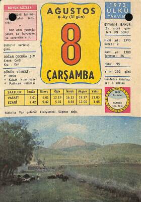 8 Ağustos 1973 Takvim Yaprağı - Doğum Günü Hediyesi EFM(N)9624 - 1
