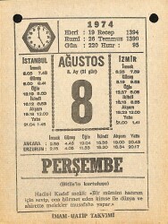 8 Ağustos 1974 Takvim Yaprağı - Doğum Günü Hediyesi EFM(N)12209 - Gökçekoleksiyon