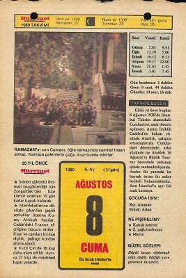 8 Ağustos 1980 Takvim Yaprağı - Doğum Günü Hediyesi EFM(N)9562 - 1