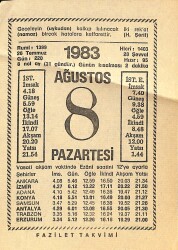 8 Ağustos 1983 Takvim Yaprağı - Doğum Günü Hediyesi EFM(N)11999 - Gökçekoleksiyon