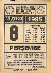 8 Ağustos 1985 Takvim Yaprağı - Doğum Günü Hediyesi EFMN15705 - Gökçekoleksiyon