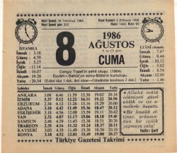 8 Ağustos 1986 Takvim Yaprağı EFM(N)2298 - 2
