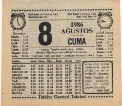 8 Ağustos 1986 Takvim Yaprağı EFM(N)2298 - 1