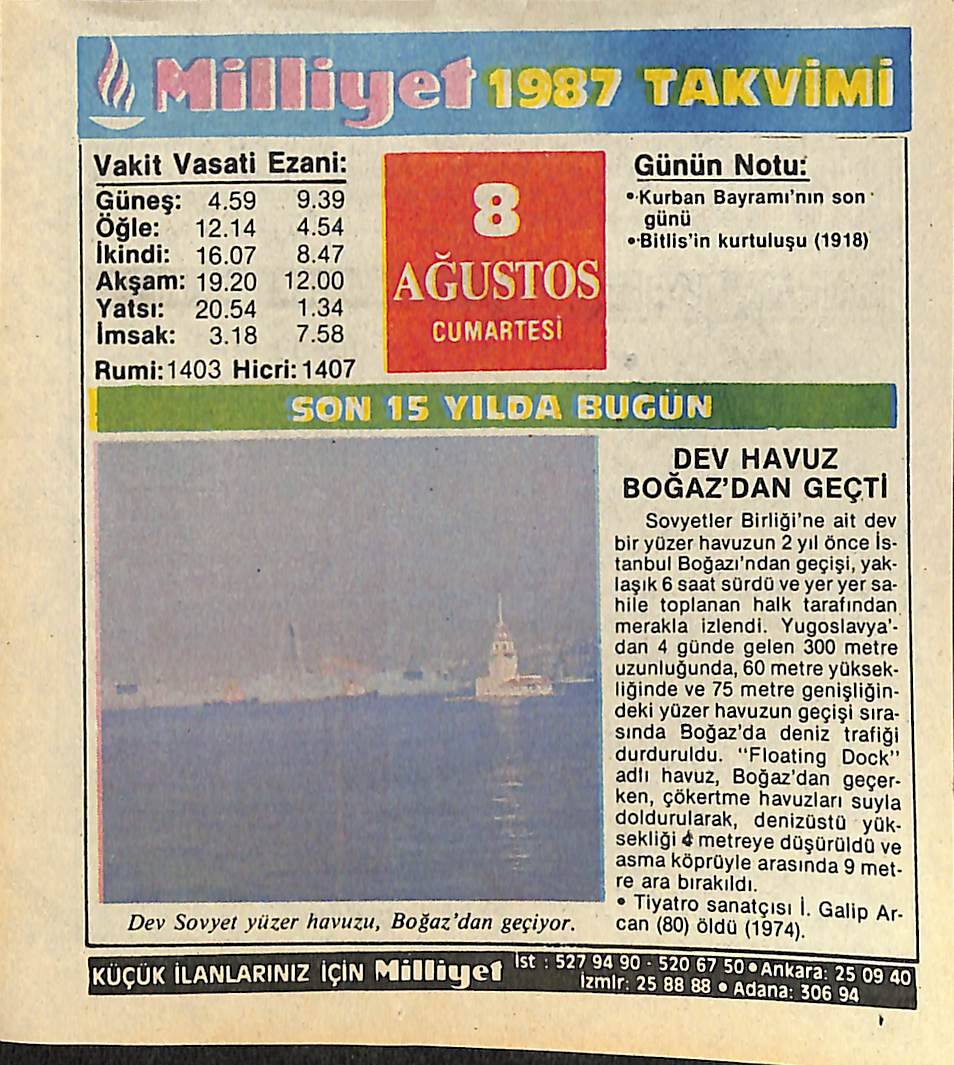 8 Ağustos 1987 Takvim Yaprağı - Doğum Günü Hediyesi EFMN14110 - 1