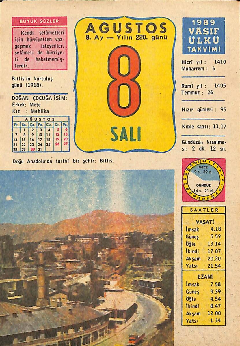 8 Ağustos 1989 Takvim Yaprağı - Doğum Günü Hediyesi EFMN13496 - 1