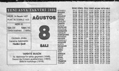 8 Ağustos 2006 Takvim Yaprağı - Doğum Günü Hediyesi EFM(N)9944 - 1