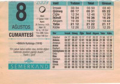 8 Ağustos 2009 Takvim Yaprağı EFM(N)2305 - 3