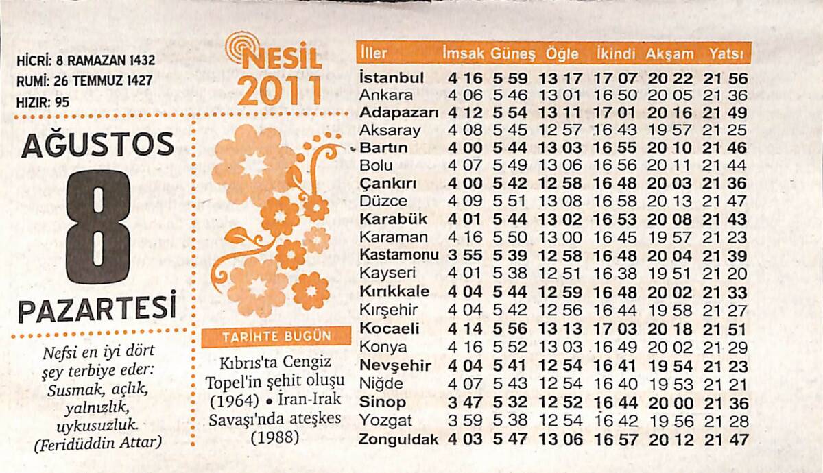 8 Ağustos 2011 Takvim Yaprağı - Doğum Günü Hediyesi EFMN14323 - 1