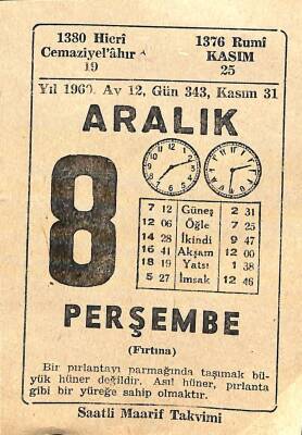 8 Aralık 1960 Takvim Yaprağı - Doğum Günü Hediyesi EFM(N)11466 - 1