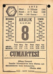 8 Aralık 1973 Takvim Yaprağı - Doğum Günü Hediyesi EFMN13678 - Gökçekoleksiyon