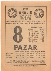 8 Aralık 1974 Takvim Yaprağı EFM(N)4290 - Gökçekoleksiyon