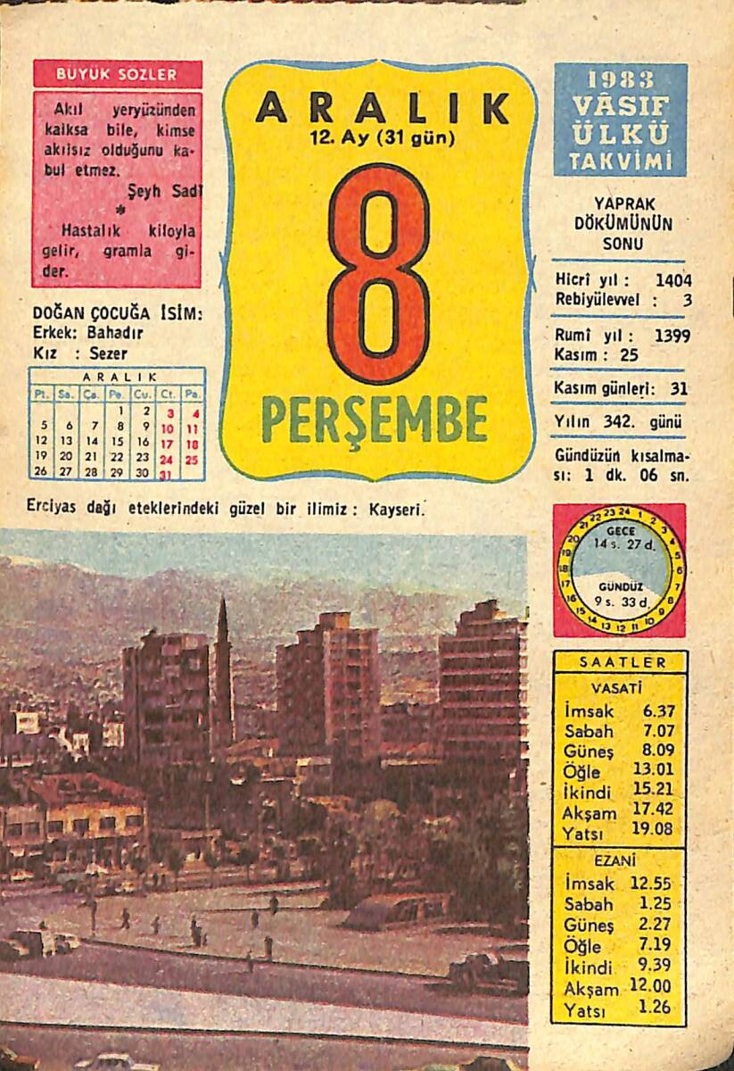 8 Aralık 1983 Takvim Yaprağı - Doğum Günü Hediyesi EFMN14687 - 1