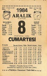 8 Aralık 1984 Takvim Yaprağı - Doğum Günü Hediyesi EFMN14516 - Gökçekoleksiyon