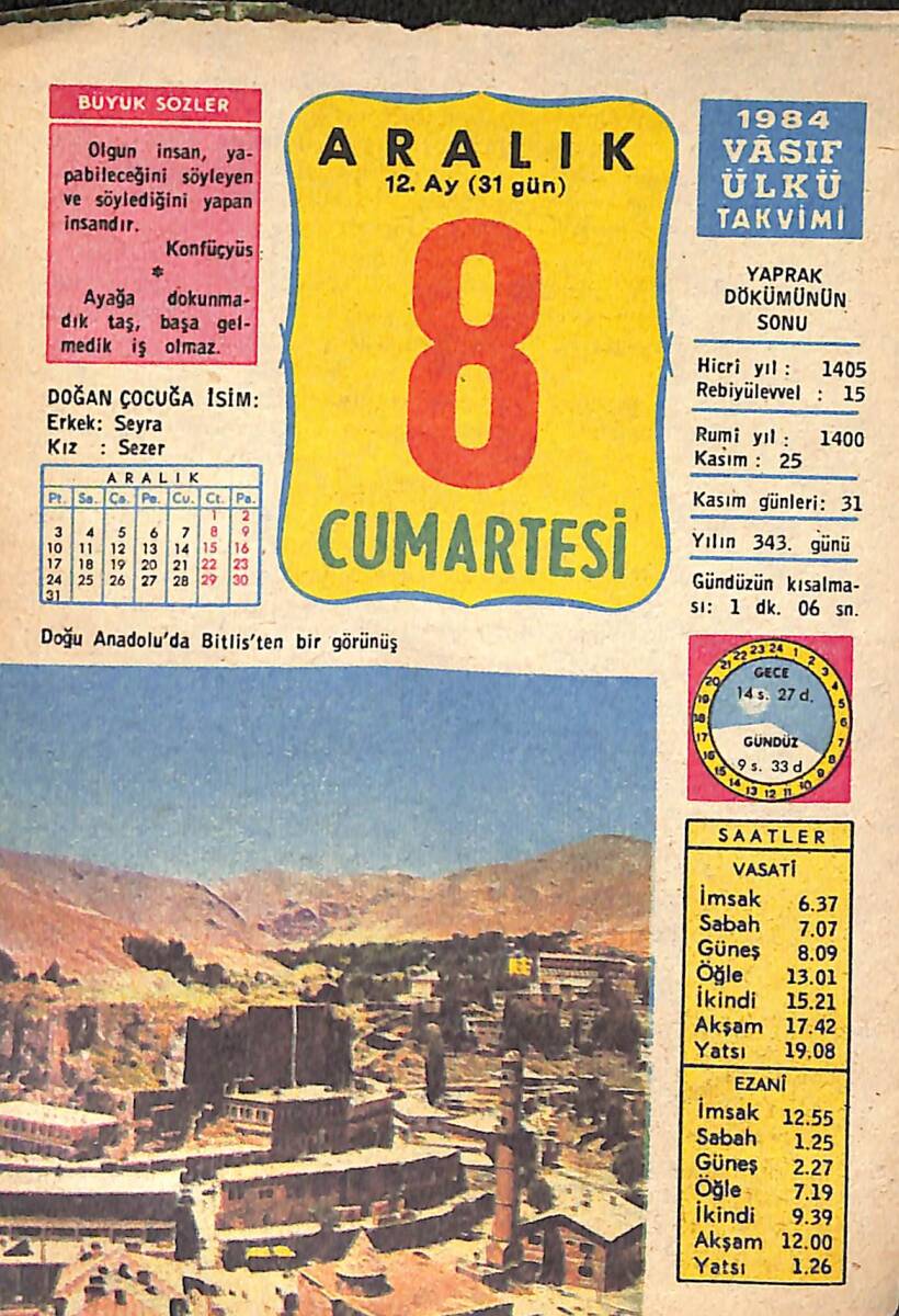8 Aralık 1984 Takvim Yaprağı - Doğum Günü Hediyesi EFMN14773 - 1
