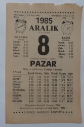 8 Aralık 1985 Takvim Yaprağı - Doğum Günü Hediyesi EFM(N)6853 - Gökçekoleksiyon