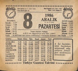 8 Aralık 1986 Takvim Yaprağı - Doğum Günü Hediyesi EFMN14865 - Gökçekoleksiyon
