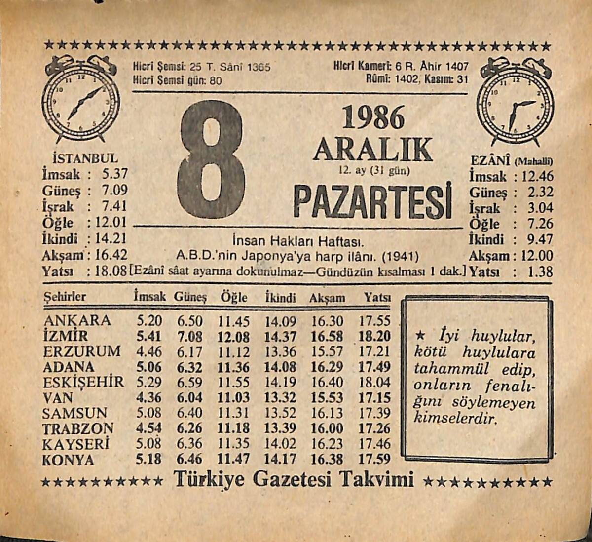 8 Aralık 1986 Takvim Yaprağı - Doğum Günü Hediyesi EFMN14865 - 1