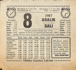 8 Aralık 1987 Takvim Yaprağı - Doğum Günü Hediyesi EFMN15003 - Gökçekoleksiyon