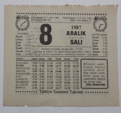 8 Aralık 1987 Takvim Yaprağı - Doğum Günü Hediyesi EFM(N)7177 - Gökçekoleksiyon