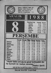 8 Aralık 1988 Takvim Yaprağı - Doğum Günü Hediyesi EFMN14592 - Gökçekoleksiyon