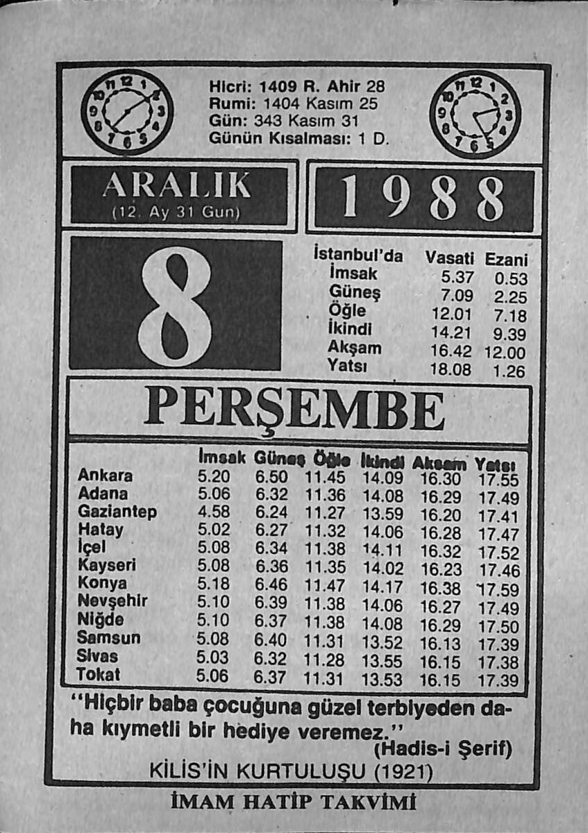 8 Aralık 1988 Takvim Yaprağı - Doğum Günü Hediyesi EFMN14592 - 1