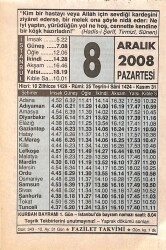8 Aralık 2008 Takvim Yaprağı - Doğum Günü Hediyesi EFMN15325 - Gökçekoleksiyon