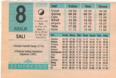 8 Aralık 2009 Takvim Yaprağı EFM(N)4382 - 3