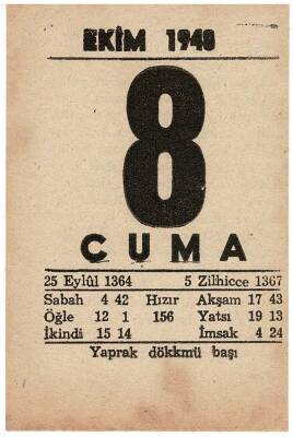 8 Ekim 1948 Takvim Yaprağı EFM840 - 1