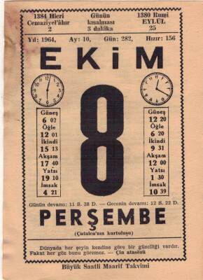 8 Ekim 1964 Takvim Yaprağı EFM(N)3530 - 3