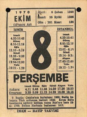 8 Ekim 1970 Takvim Yaprağı - Doğum Günü Hediyesi EFM(N)10537 - 4