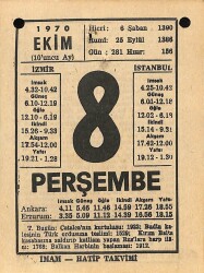 8 Ekim 1970 Takvim Yaprağı - Doğum Günü Hediyesi EFM(N)10537 - 1