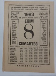 8 Ekim 1983 Takvim Yaprağı - Doğum Günü Hediyesi EFM(N)6711 - Gökçekoleksiyon