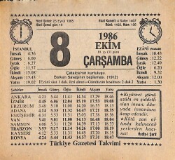 8 Ekim 1986 Takvim Yaprağı - Doğum Günü Hediyesi EFMN14923 - Gökçekoleksiyon