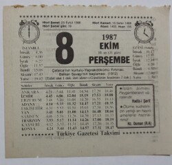 8 Ekim 1987 Takvim Yaprağı - Doğum Günü Hediyesi EFM(N)7116 - Gökçekoleksiyon