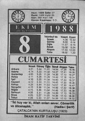 8 Ekim 1988 Takvim Yaprağı - Doğum Günü Hediyesi EFMN14653 - Gökçekoleksiyon