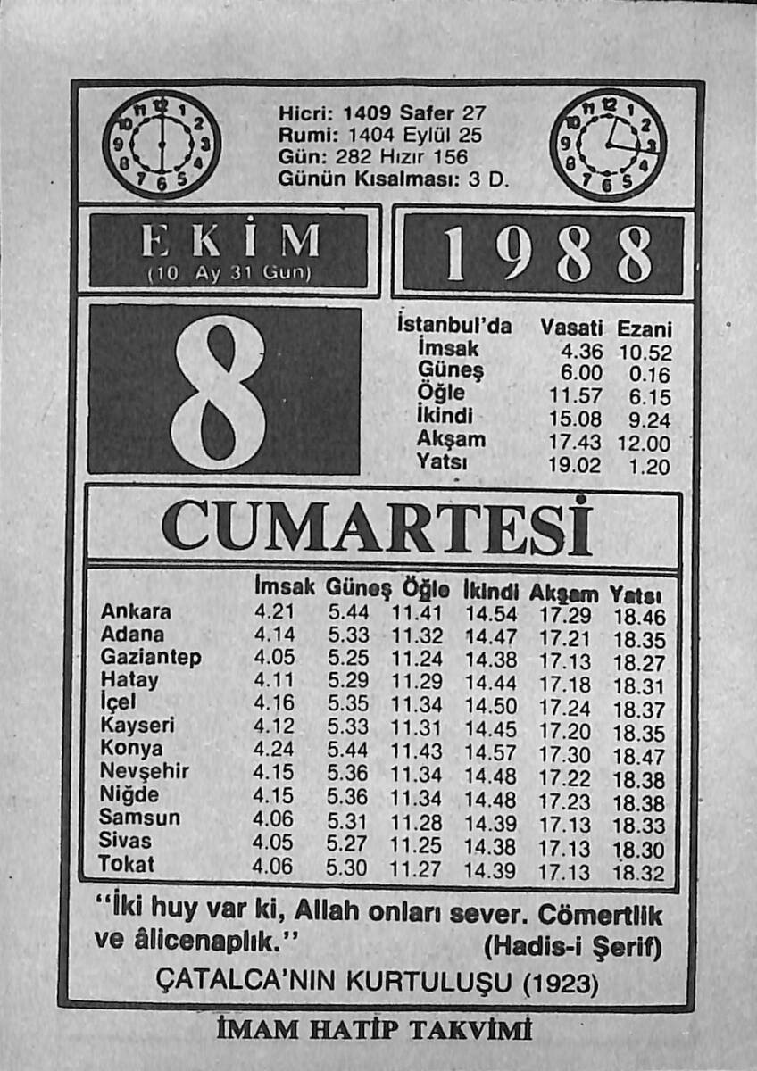 8 Ekim 1988 Takvim Yaprağı - Doğum Günü Hediyesi EFMN14653 - 1