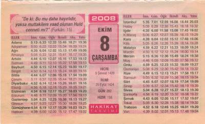 8 Ekim 2008 Takvim Yaprağı EFM(N)3225 - 3