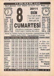 8 Ekim 2011 Takvim Yaprağı - Doğum Günü Hediyesi EFMN15926 - Gökçekoleksiyon
