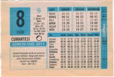 8 Ekim 2011 Takvim Yaprağı EFM(N)1326 - 2
