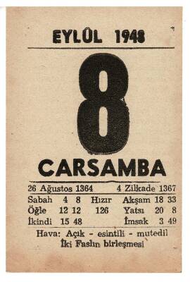 8 Eylül 1948 Takvim Yaprağı EFM850 - 1